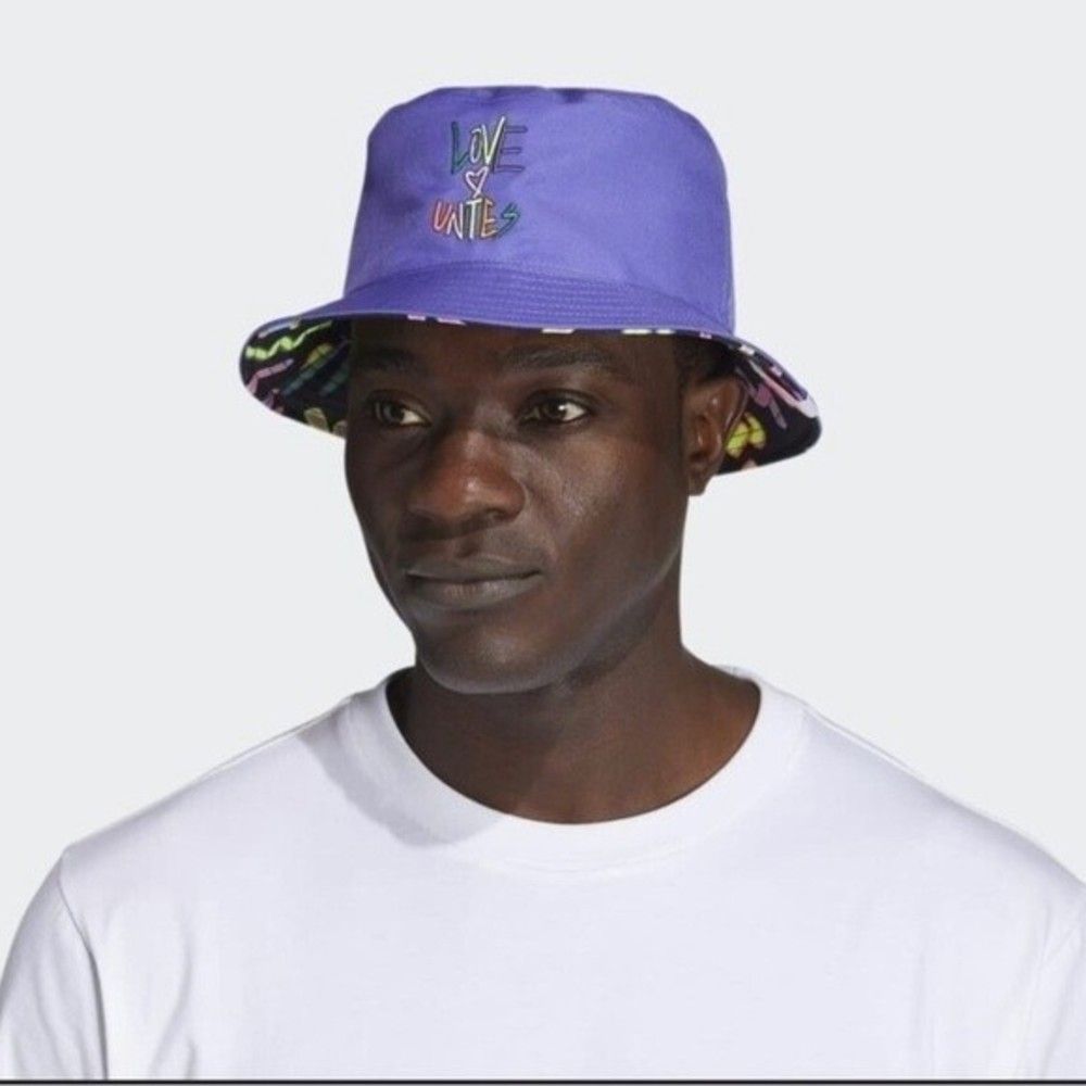 Adidas pride love Unites Reversible Bucket Hat Unisex Sport Cap Multi Purple NEW